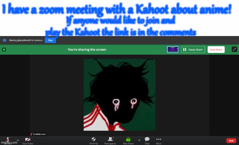 Come join the fun you fanimes |  I have a zoom meeting with a Kahoot about anime! If anyone would like to join and play the Kahoot the link is in the comments | image tagged in white text box,zoom,kahoot,animeme,anime | made w/ Imgflip meme maker