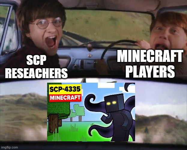 ....... | MINECRAFT PLAYERS; SCP RESEACHERS | image tagged in tom chasing harry and ron weasly | made w/ Imgflip meme maker