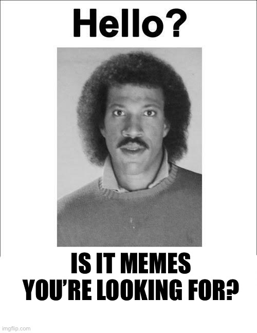 Meme | IS IT MEMES YOU’RE LOOKING FOR? | image tagged in lionel richie | made w/ Imgflip meme maker