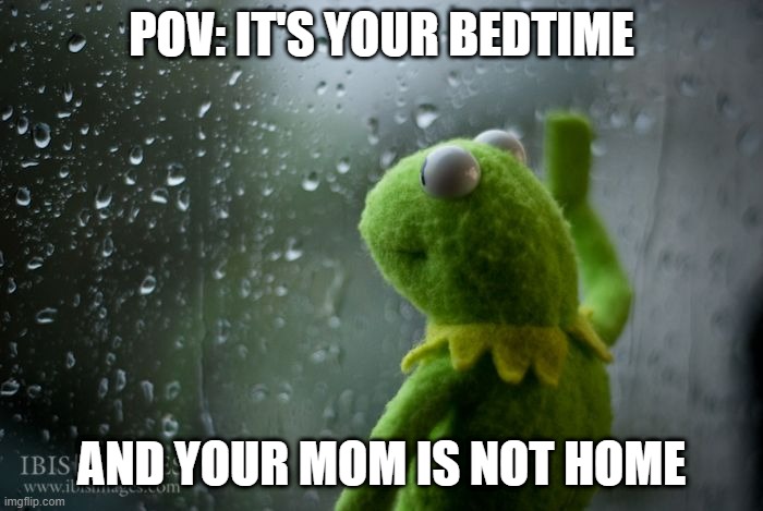 where did she go?? | POV: IT'S YOUR BEDTIME; AND YOUR MOM IS NOT HOME | image tagged in kermit window,mom | made w/ Imgflip meme maker