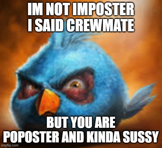 im not poposter | IM NOT IMPOSTER I SAID CREWMATE; BUT YOU ARE POPOSTER AND KINDA SUSSY | image tagged in sus | made w/ Imgflip meme maker