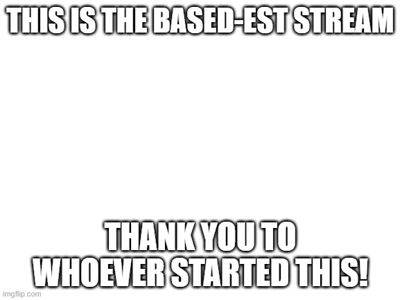 thank u guy | THIS IS THE BASED-EST STREAM; THANK YOU TO WHOEVER STARTED THIS! | image tagged in blank white template | made w/ Imgflip meme maker