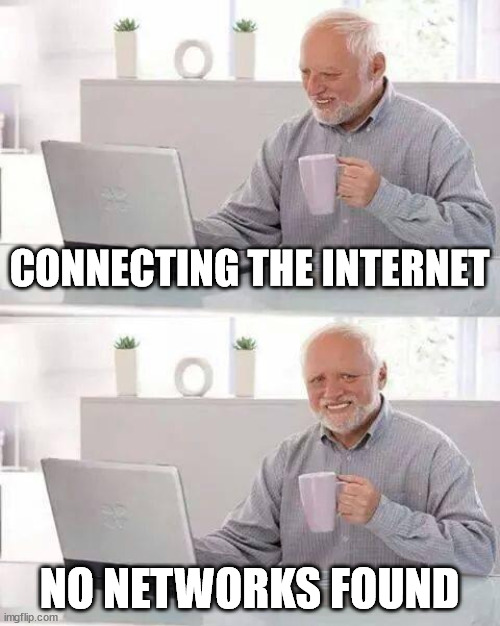 Hide the Pain Harold | CONNECTING THE INTERNET; NO NETWORKS FOUND | image tagged in memes,hide the pain harold | made w/ Imgflip meme maker