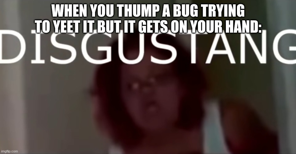 true story- | WHEN YOU THUMP A BUG TRYING TO YEET IT BUT IT GETS ON YOUR HAND: | image tagged in disgustang | made w/ Imgflip meme maker