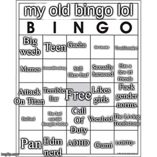 B i n g o | my old bingo lol | image tagged in b i n g o | made w/ Imgflip meme maker