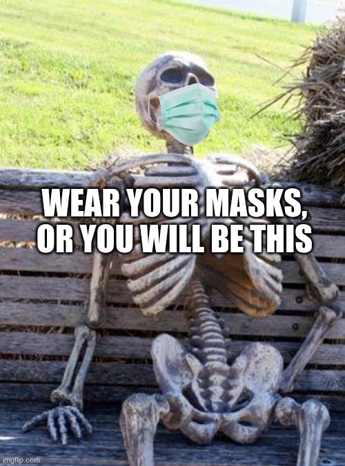 Wear your masks!!!!!!! |  WEAR YOUR MASKS, OR YOU WILL BE THIS | image tagged in memes,waiting skeleton,masks,wear,covid-19 | made w/ Imgflip meme maker