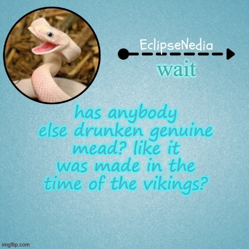 h | wait; has anybody else drunken genuine mead? like it was made in the time of the vikings? | image tagged in eclipsenedia snek template | made w/ Imgflip meme maker