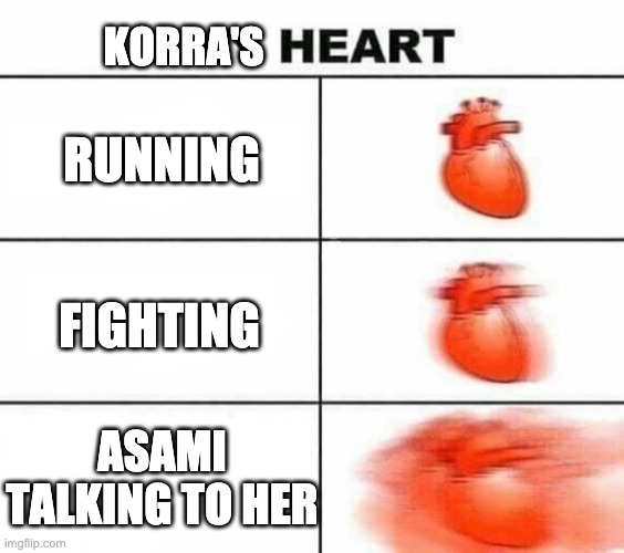 Korra's heart | KORRA'S; RUNNING; FIGHTING; ASAMI TALKING TO HER | image tagged in my heart blank | made w/ Imgflip meme maker