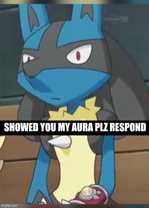 idk why I did this lmao- | SHOWED YOU MY AURA PLZ RESPOND | image tagged in lucario | made w/ Imgflip meme maker