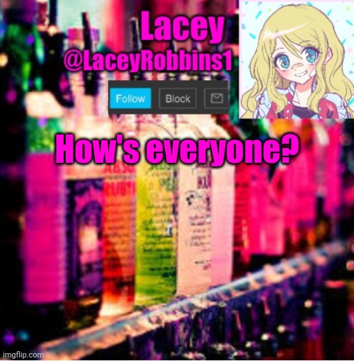 Lacey announcement template | How's everyone? | image tagged in lacey announcement template | made w/ Imgflip meme maker