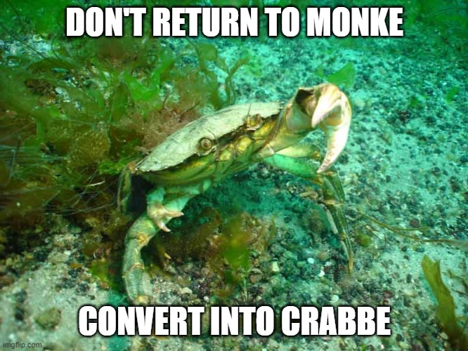Do it | DON'T RETURN TO MONKE; CONVERT INTO CRABBE | image tagged in return to monke,crab,crabbe | made w/ Imgflip meme maker