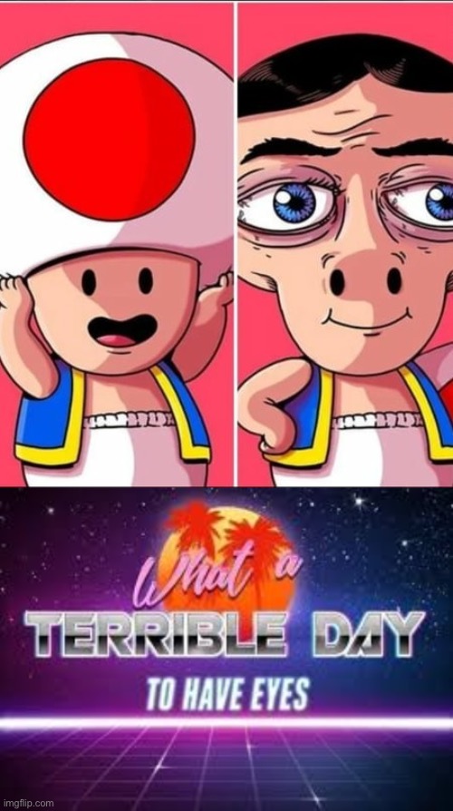 What the hell | image tagged in what a terrible day to have eyes,toad | made w/ Imgflip meme maker