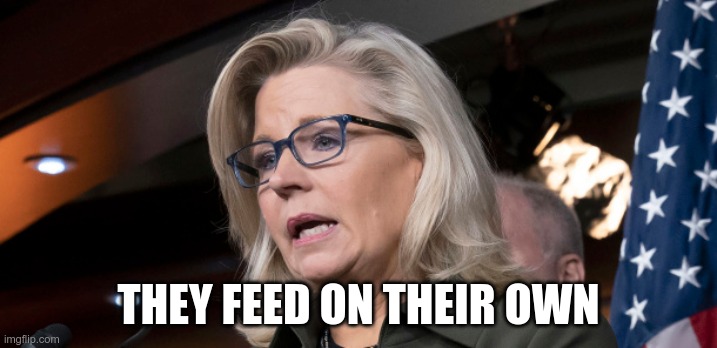 The GOP is a Cult | THEY FEED ON THEIR OWN | image tagged in liz cheney,cult,fascism,trump | made w/ Imgflip meme maker