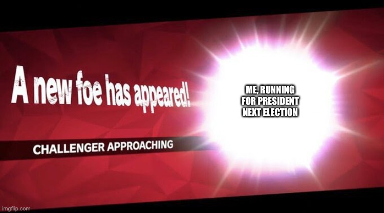 I new challenger approahes | ME, RUNNING FOR PRESIDENT NEXT ELECTION | image tagged in i new challenger approahes | made w/ Imgflip meme maker