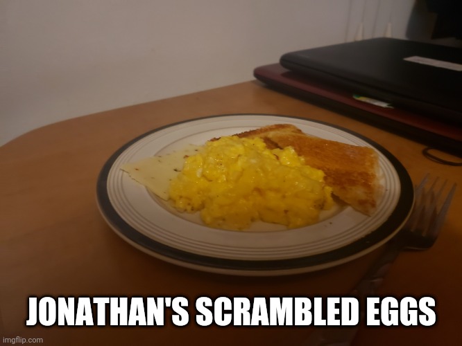 I put pepper, salt, and freshly cut pepper jack cheese in the scrambled eggs | JONATHAN'S SCRAMBLED EGGS | made w/ Imgflip meme maker