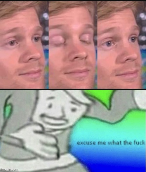 image tagged in blinking guy,excuse me but wtf | made w/ Imgflip meme maker