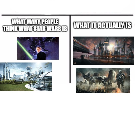 It's really a dystopian space opera if you think about it hard enough | WHAT MANY PEOPLE THINK WHAT STAR WARS IS; WHAT IT ACTUALLY IS | image tagged in memes,who would win,star wars | made w/ Imgflip meme maker