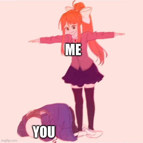 Shitpost | ME; YOU | image tagged in monika t-posing on sans | made w/ Imgflip meme maker