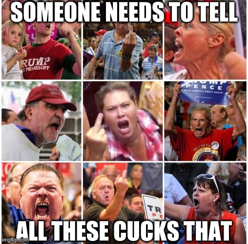 Triggered Trump supporters | SOMEONE NEEDS TO TELL ALL THESE CUCKS THAT | image tagged in triggered trump supporters | made w/ Imgflip meme maker