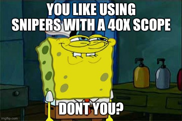 Don't You Squidward Meme | YOU LIKE USING SNIPERS WITH A 40X SCOPE; DONT YOU? | image tagged in memes,don't you squidward | made w/ Imgflip meme maker