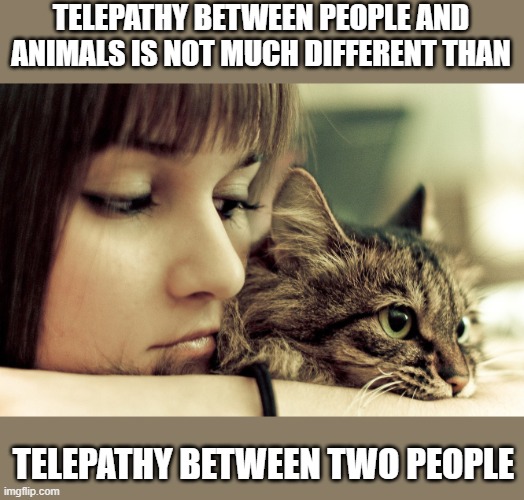 Telepathy | TELEPATHY BETWEEN PEOPLE AND ANIMALS IS NOT MUCH DIFFERENT THAN; TELEPATHY BETWEEN TWO PEOPLE | image tagged in inspirational quote | made w/ Imgflip meme maker