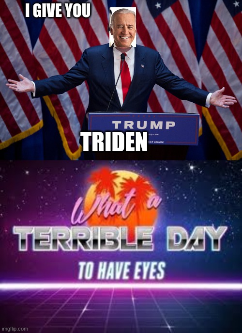 joe biden+ trump | I GIVE YOU; TRIDEN | image tagged in donald trump,what a terrible day to have eyes | made w/ Imgflip meme maker