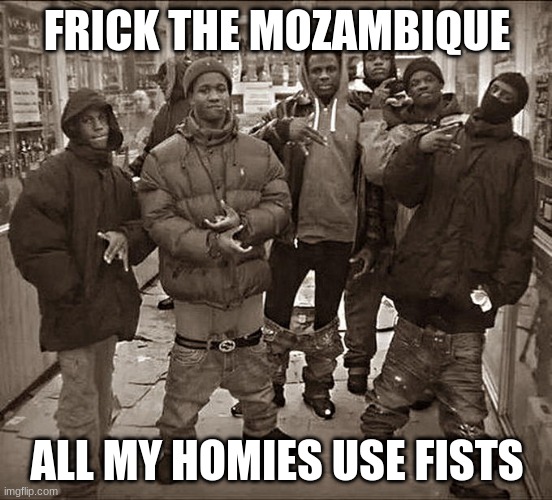 Apex meme i guess | FRICK THE MOZAMBIQUE; ALL MY HOMIES USE FISTS | image tagged in all my homies hate | made w/ Imgflip meme maker