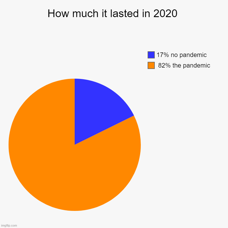 That is what happend in 2020 | How much it lasted in 2020 |  82% the pandemic, 17% no pandemic | image tagged in charts,pie charts | made w/ Imgflip chart maker