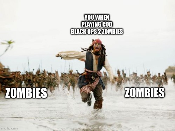 run | YOU WHEN PLAYING COD BLACK OPS 2 ZOMBIES; ZOMBIES; ZOMBIES | image tagged in memes,jack sparrow being chased | made w/ Imgflip meme maker