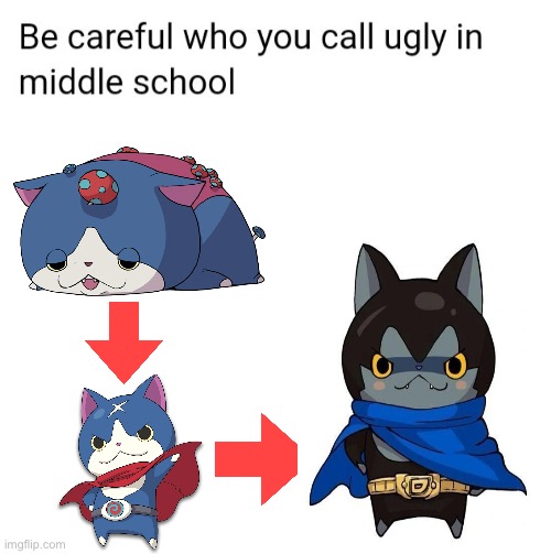 Meganyan to Hovernyan to Darknyan | image tagged in be careful who you call ugly in middle school | made w/ Imgflip meme maker