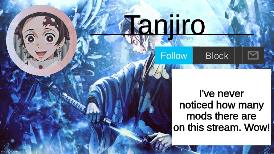 Tanjiro_Official_Template | I've never noticed how many mods there are on this stream. Wow! | image tagged in tanjiro_official_template | made w/ Imgflip meme maker