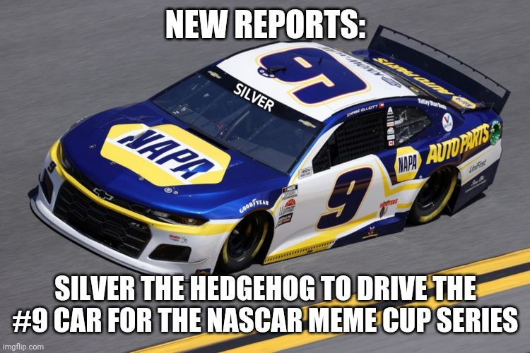 #di9 | NEW REPORTS:; SILVER THE HEDGEHOG TO DRIVE THE #9 CAR FOR THE NASCAR MEME CUP SERIES | image tagged in silver the hedgehog,nascar,sonic the hedgehog,neat great grand wonderful epic,oh wow are you actually reading these tags | made w/ Imgflip meme maker