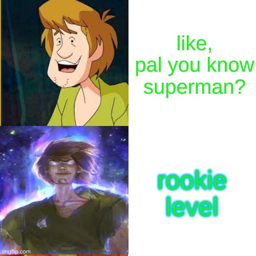 ZOINKS! a shaggy meme | like, pal you know superman? rookie level | image tagged in memes | made w/ Imgflip meme maker