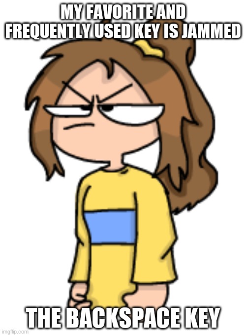 I can barely use it jkeeruwntguywkdooetfuuiriu43uyind | MY FAVORITE AND FREQUENTLY USED KEY IS JAMMED; THE BACKSPACE KEY | image tagged in angy lily | made w/ Imgflip meme maker
