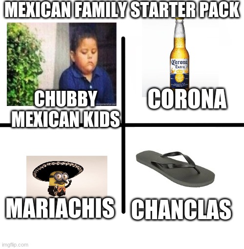 Blank Starter Pack |  MEXICAN FAMILY STARTER PACK; CORONA; CHUBBY MEXICAN KIDS; MARIACHIS; CHANCLAS | image tagged in memes,blank starter pack | made w/ Imgflip meme maker