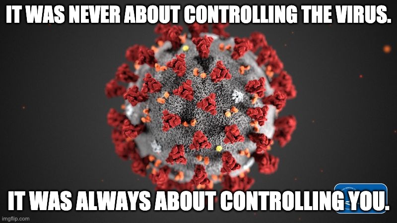 You've felt it too. | IT WAS NEVER ABOUT CONTROLLING THE VIRUS. IT WAS ALWAYS ABOUT CONTROLLING YOU. | image tagged in covid 19,scamdemic,tyranny | made w/ Imgflip meme maker