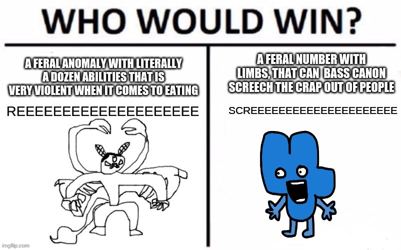 dun dun duuuunnnnn | A FERAL NUMBER WITH LIMBS, THAT CAN  BASS CANON SCREECH THE CRAP OUT OF PEOPLE; SCREEEEEEEEEEEEEEEEEEEEE | made w/ Imgflip meme maker