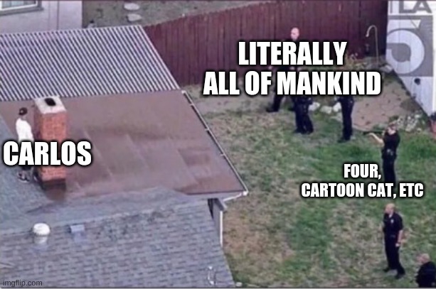 Everyone hates him | LITERALLY ALL OF MANKIND; CARLOS; FOUR, CARTOON CAT, ETC | made w/ Imgflip meme maker