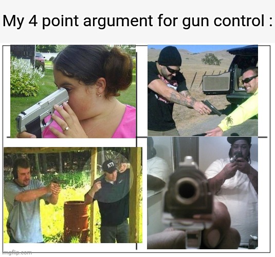 Gun control | My 4 point argument for gun control : | image tagged in 4 square grid,gun control,stupid people,politics,political meme | made w/ Imgflip meme maker