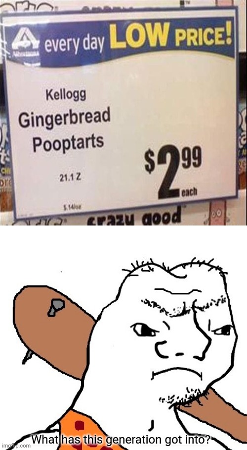 Yuck | image tagged in what has this generation got into,you had one job,memes,meme,poptart,gingerbread | made w/ Imgflip meme maker