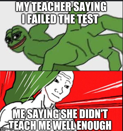 MY TEACHER SAYING I FAILED THE TEST; ME SAYING SHE DIDN'T TEACH ME WELL ENOUGH | image tagged in funny memes | made w/ Imgflip meme maker