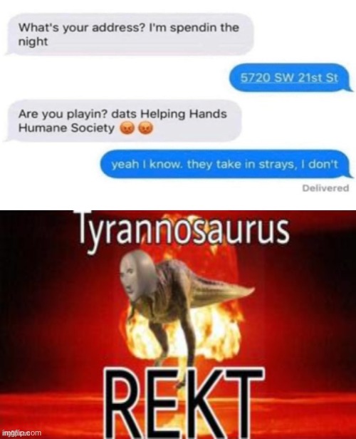 Tyrannosaurus Rekt | image tagged in tyrannosaurus rekt,fun,funny,texts | made w/ Imgflip meme maker