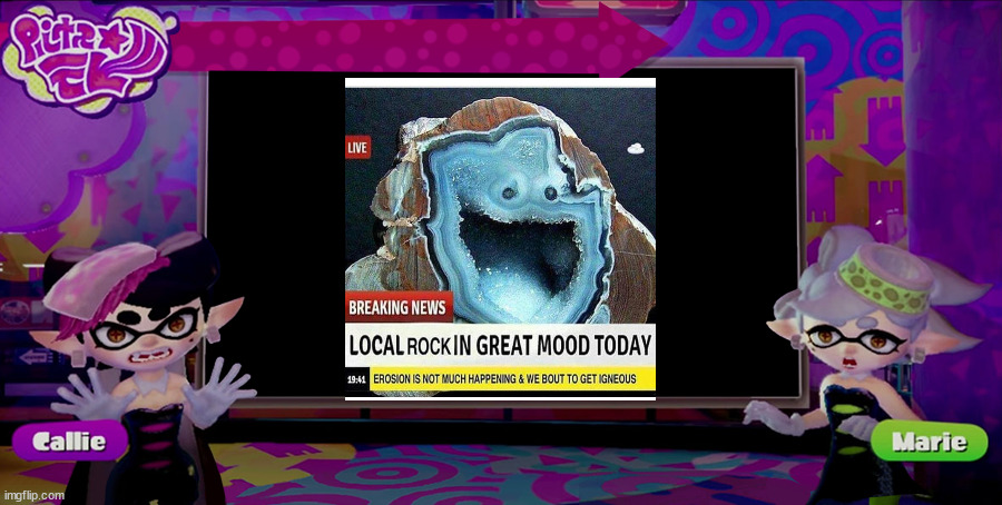 Rock in great mood | image tagged in splatoon news empty | made w/ Imgflip meme maker
