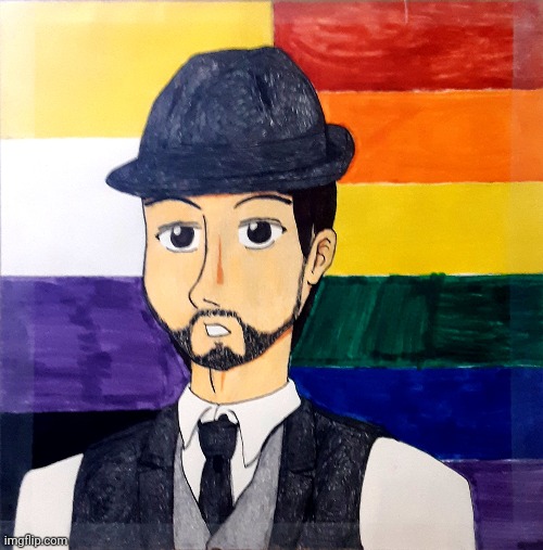 A New Profile Picture Design Using a Manga Style Drawing of Myself and the Two Pride Flags That I Align With | image tagged in artwork,profile picture,anime,memes,lgbtq,self portrait | made w/ Imgflip meme maker