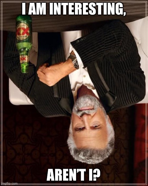 The Most Interesting Man In The World | I AM INTERESTING, AREN’T I? | image tagged in memes,the most interesting man in the world | made w/ Imgflip meme maker