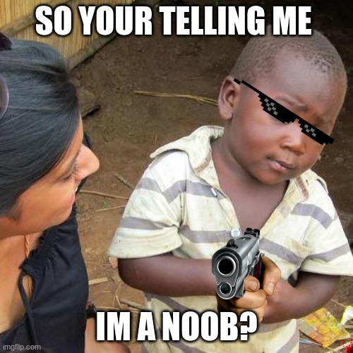yeet | SO YOUR TELLING ME; IM A NOOB? | image tagged in memes,third world skeptical kid | made w/ Imgflip meme maker