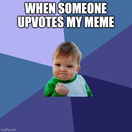 oh ye | WHEN SOMEONE UPVOTES MY MEME | image tagged in memes,success kid | made w/ Imgflip meme maker