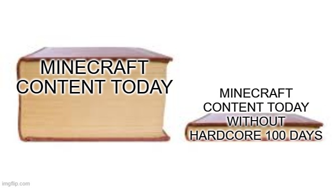 Modern minecraft content | MINECRAFT CONTENT TODAY WITHOUT HARDCORE 100 DAYS; MINECRAFT CONTENT TODAY | image tagged in big book small book | made w/ Imgflip meme maker