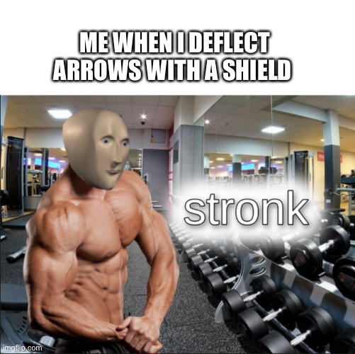 Hahahaha |  ME WHEN I DEFLECT ARROWS WITH A SHIELD | image tagged in stronks | made w/ Imgflip meme maker
