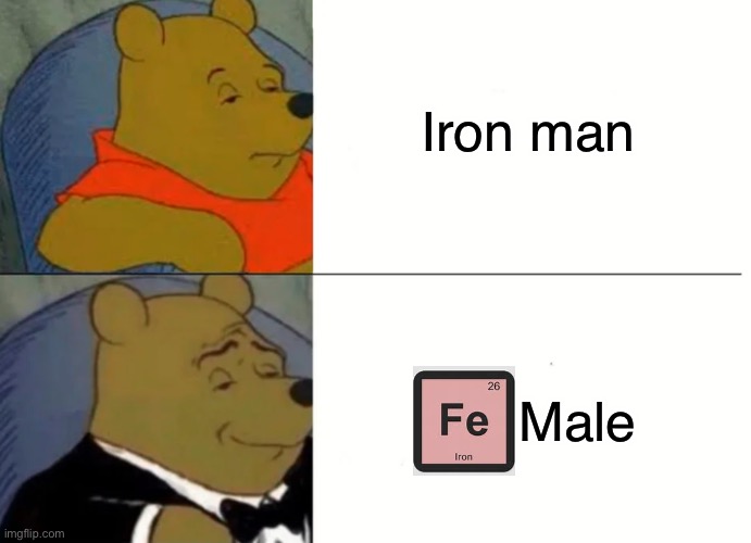 Iron man alternate name | Iron man; Male | image tagged in fancy winnie the pooh meme | made w/ Imgflip meme maker